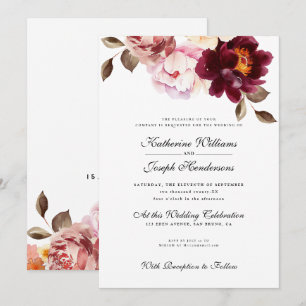 Blommigten Burgundy Bouquet Romantik Bröllop Inbjudningar