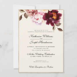 Blommigten Burgundy Bouquet Romantik Bröllop Inbjudningar