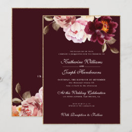 Blommigten Burgundy Bouquet Romantik Bröllop Inbjudningar