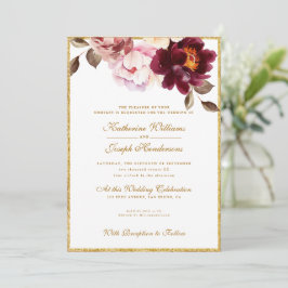 Blommigten Burgundy Bouquet Romantik Bröllop Inbjudningar