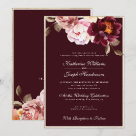 Blommigten Burgundy Bouquet Romantik Bröllop Inbjudningar