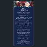 Blommigten Burgundy Bröllop Menu Blue Meny<br><div class="desc">Elegant Burgundy Marsala Blue Watercolor Blommigt Bröllop Menu Card</div>