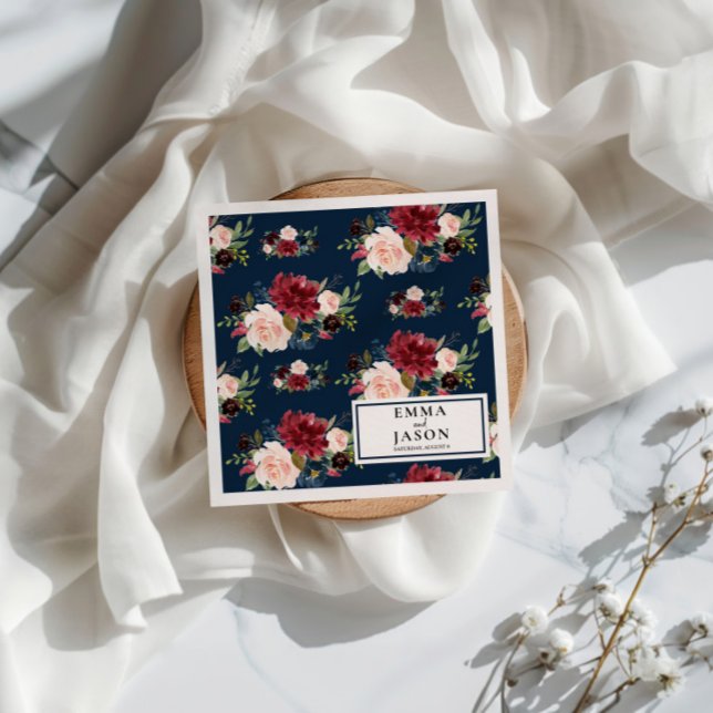 Blommigten Burgundy Bröllop Napkins Pappersservett (Skapare uppladdad)
