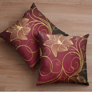 Blommigten Burgundy Faux Gold Foil Kudde