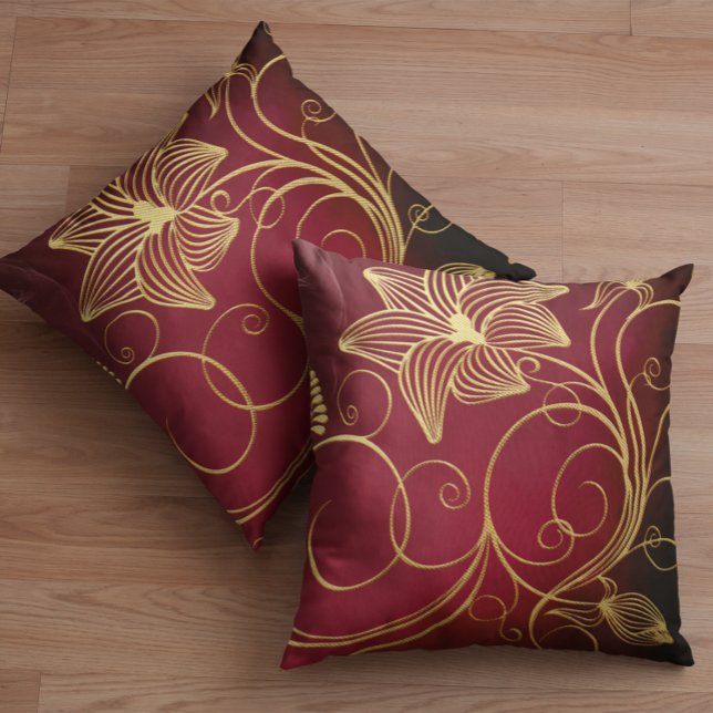 Blommigten Burgundy Faux Gold Foil Kudde (Skapare uppladdad)