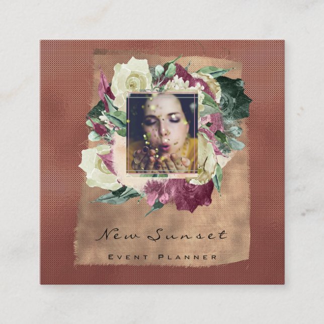 Blommigten Burgundy för referensplanering för Phot Fyrkantigt Visitkort (Framsida)