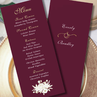 Blommigten Burgundy Guld White Script Elegant Program