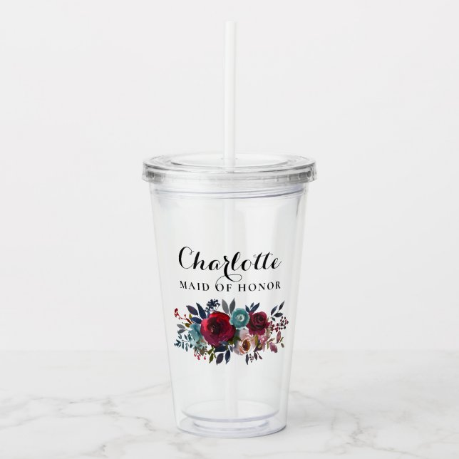 Blommigten Burgundy Maid of honor Bröllop Take Away Mugg (Framsida)