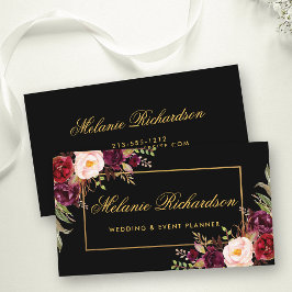 Blommigten Burgundy Marsala Guld Black Visitkort