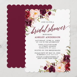 Blommigten Burgundy Möhippa Modern Calligraphy Inbjudningar