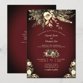 Blommigten Burgundy och Ivory Bröllop Inbjudningar