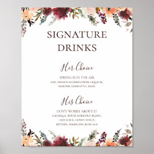 Blommigten Burgundy Orange Namnteckning Drinks Sig Poster