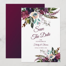 Blommigten Burgundy Splendor vit Spara datum Inbjudningar