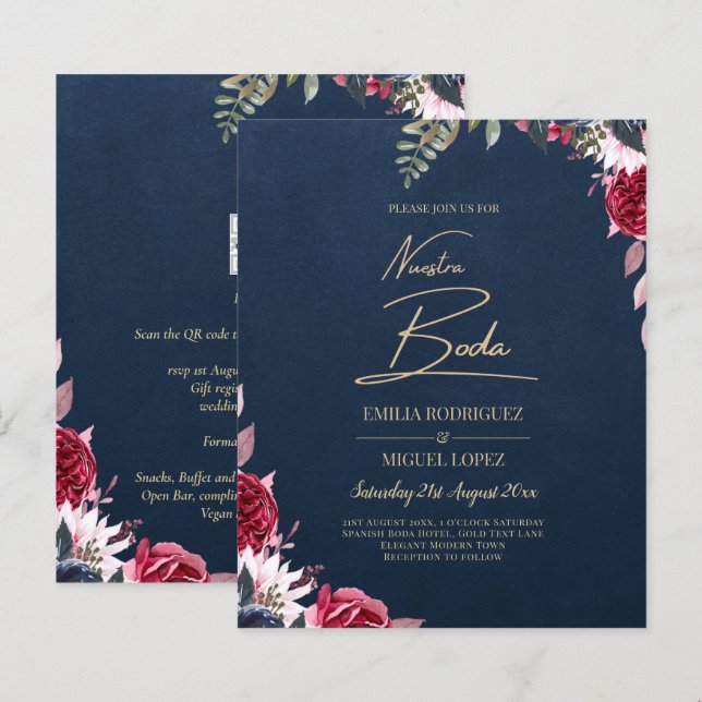 Blommigten Burgundy Winter Fall för marinblå berry (Fram/baksida)