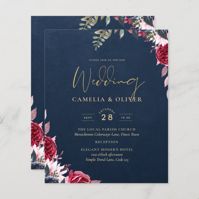 Blommigten Burgundy Winter Fall för marinblå berry (Fram/baksida)