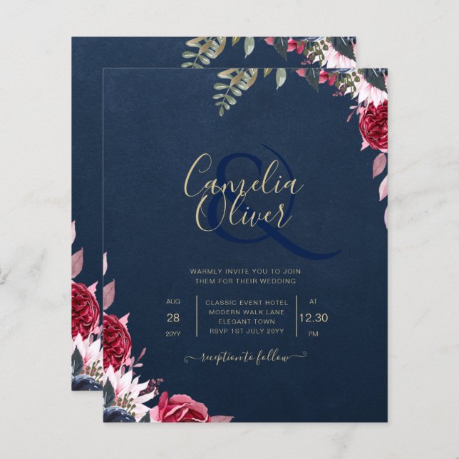 Blommigten Burgundy Winter Fall för marinblå berry (Fram/baksida)