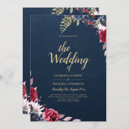 Blommigten Burgundy Winter Fall för marinblå berry Inbjudningar