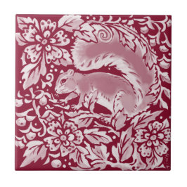 Blommigten Burgundy Woodland Squirrel Forest Anima Kakelplatta