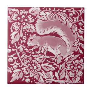 Blommigten Burgundy Woodland Squirrel Forest Anima Kakelplatta