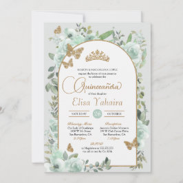 Blommigten Butterfly Quinceañera med vattenfärgsmi Inbjudningar