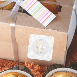 Blommigten Cake Mixer Bakery Marble Grått Watercol Fyrkantigt Klistermärke