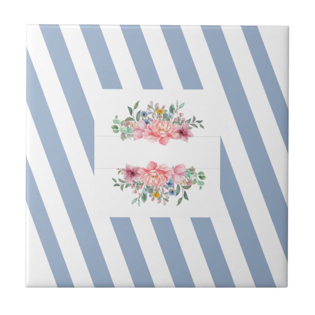 Blommigten Ceramic Tile Blue Rand Kakelplatta (Framsidan)