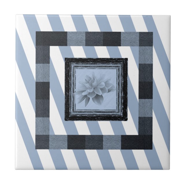 Blommigten Ceramic Tile Blue Rand Kakelplatta (Framsidan)