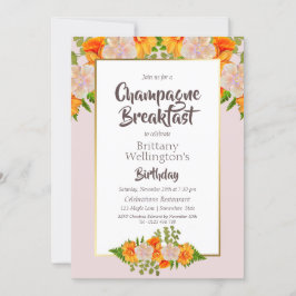 Blommigten Champagne Breakfast i Guld Inbjudningar