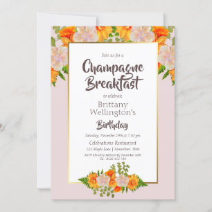 Blommigten Champagne Breakfast i Guld Inbjudningar