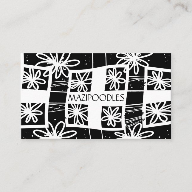 Blommigten Check Black White för privat Kreativ Visitkort (Framsida)
