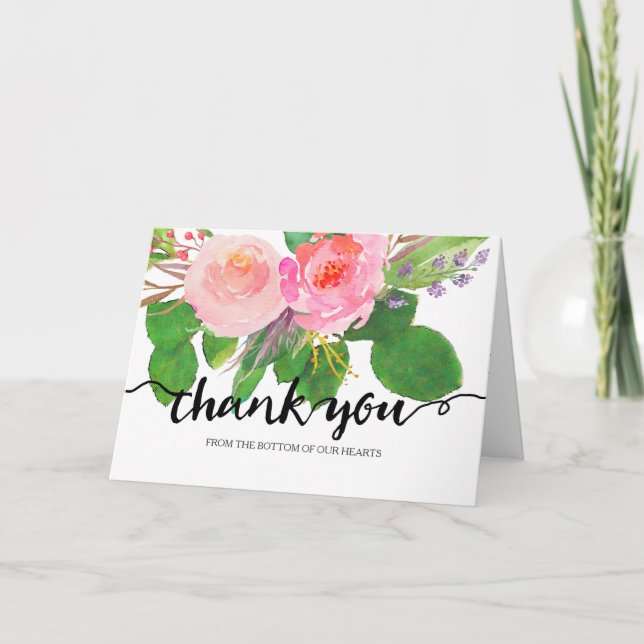 Blommigten chic vattenfärg | Bröllop Tack Kort (Framsida)
