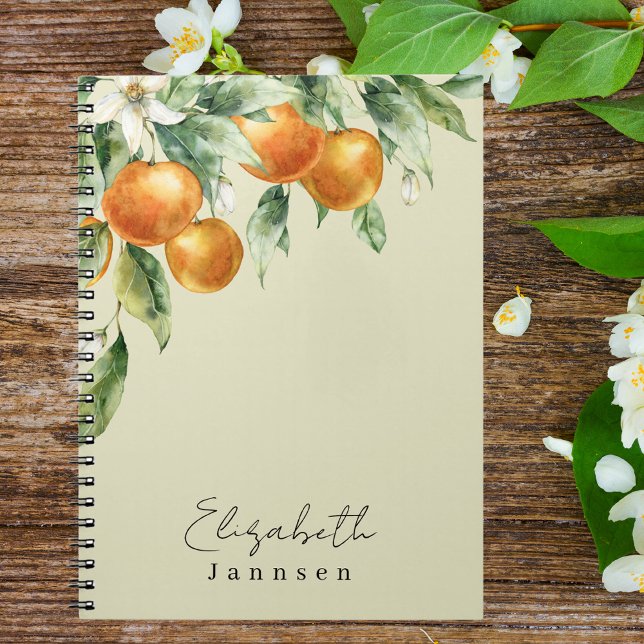 Blommigten Citrus i vattenfärg Modern Monogram Anteckningsbok (Skapare uppladdad)