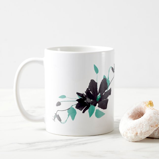 Blommigten Clematis Teal Watercolor Kaffemugg (Clematis Teal Watercolor Floral Coffee Mug from Studio Posies.)