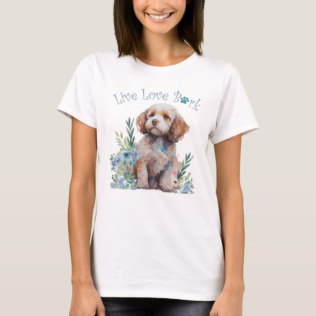 Blommigten Cockapoo Hund Mamma T Shirt (Framsida)