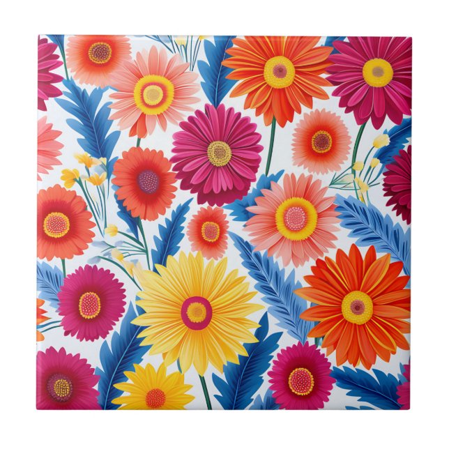 Blommigten Colorful Gerbera Daisy  Kakelplatta (Framsidan)
