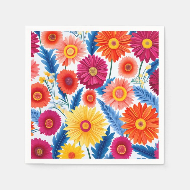 Blommigten Colorful Gerbera Daisy  Pappersservett (Framsidan)