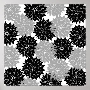 Blommigten coola Black och Grått Flower Blommars S Poster