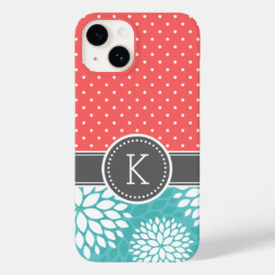 Blommigten Coral and Turcos Monogram Polka Dot