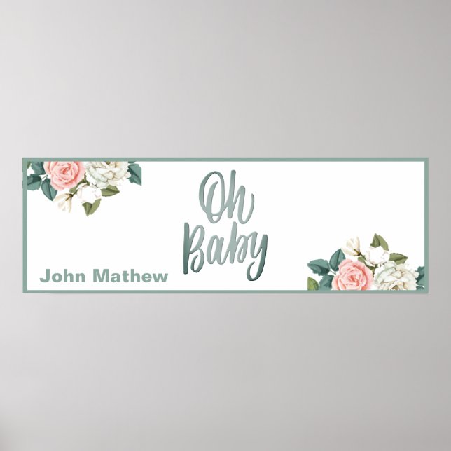 Blommigten Coral Elegant Baby Shower Party Banner Poster (Framsidan)