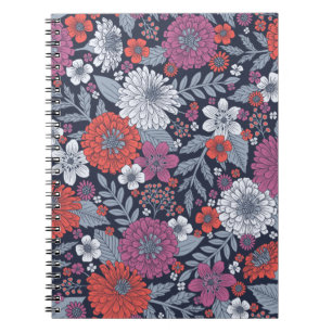 Blommigten Coral, Magenta och Blue Zinnias Anteckningsbok