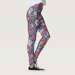 Blommigten Coral, Magenta och Blue Zinnias Leggings