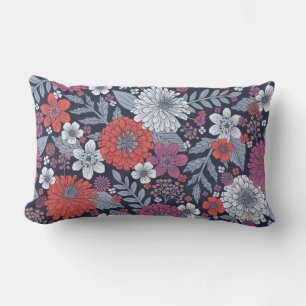 Blommigten Coral, Magenta och Blue Zinnias Lumbarkudde