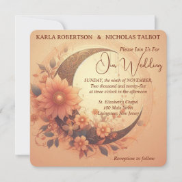 Blommigten Coral Moonblomma Rundad Bröllop Inbjudningar