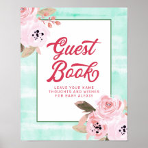 Blommigten Coral Rosa Baby Shower Guest Bok Sign