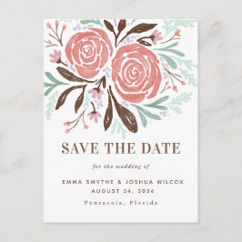 Blommigten Coral Watercolor Rustic Ro Spara datum Meddelande Vykort