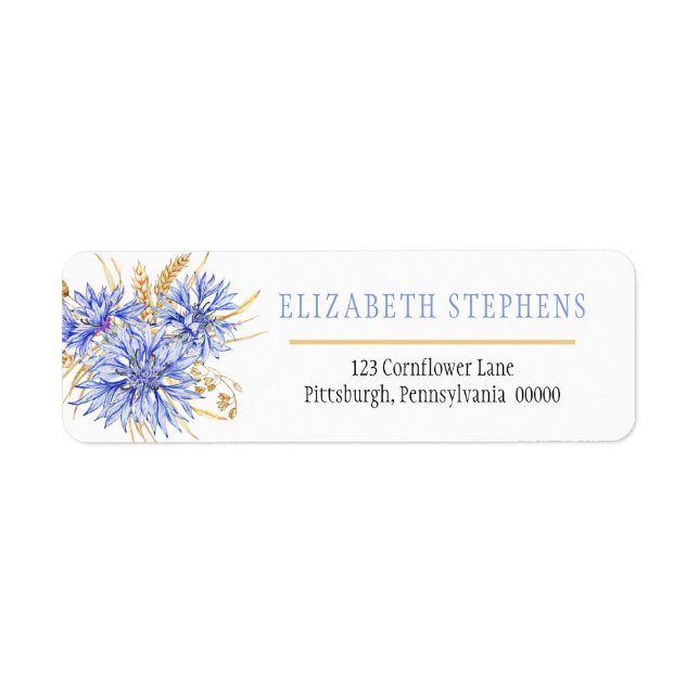 Blommigten Cornblomma Blue Wildblommor Returadress Etikett (Framsidan)
