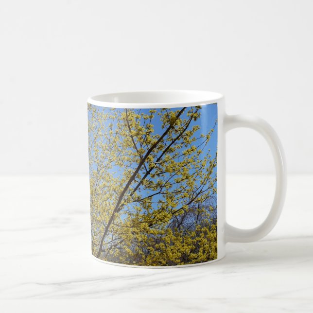 Blommigten Cornelian Cherry Dogwood och Blå himmel Kaffemugg (Höger)
