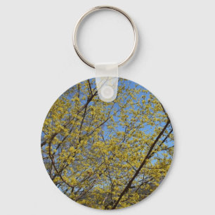 Blommigten Cornelian Cherry Dogwood och Blå himmel Nyckelring