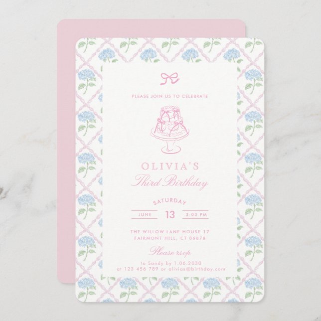 Blommigten Cottagecore hydrangea trellis Inbjudningar (Fram/baksida)