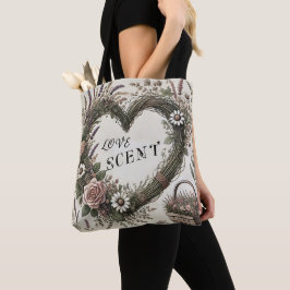 Blommigten Cottagecore "Kärlek Scent" Heart Tote B Tygkasse